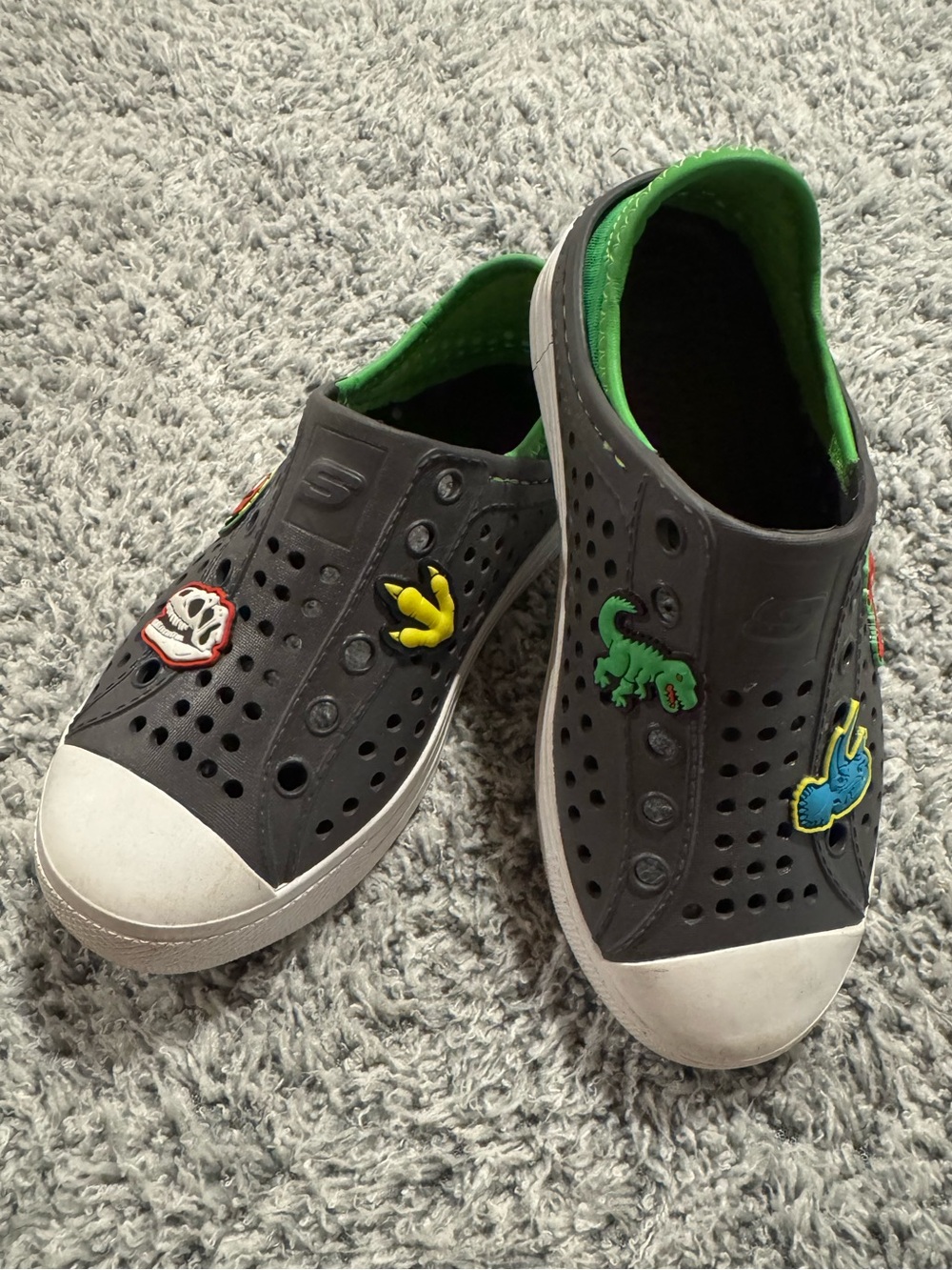 Skechers Foamies Guzman Steps Lil Dino Black Green Kids Slip-On Shoes Size 12